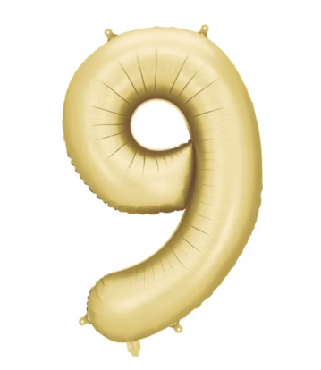 Folijas balons "9", zelta (86 cm), matēts