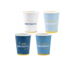 Glāzītes "Happy Birthday", zilos toņos (8 gab./250 ml)