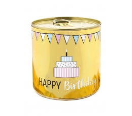 Pārsteiguma kūka formiņā "Happy Birthday Gold", ar sveci (8,5 cm/140 g)